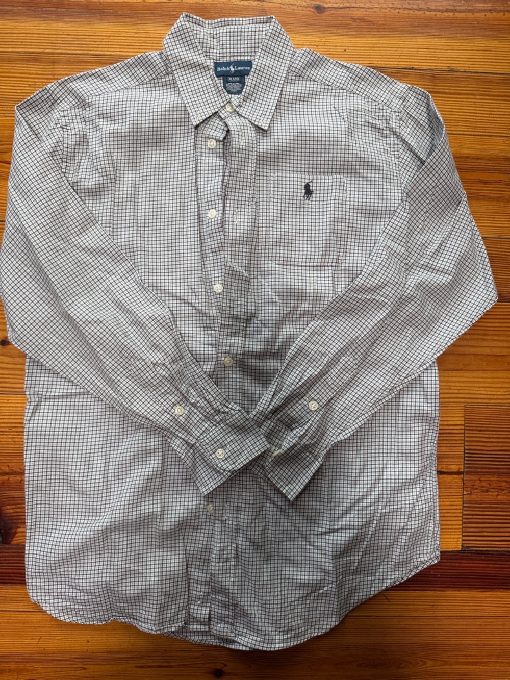 Ralph Lauren Boy’s White and green and black Micro-Check Button-Down Shirt